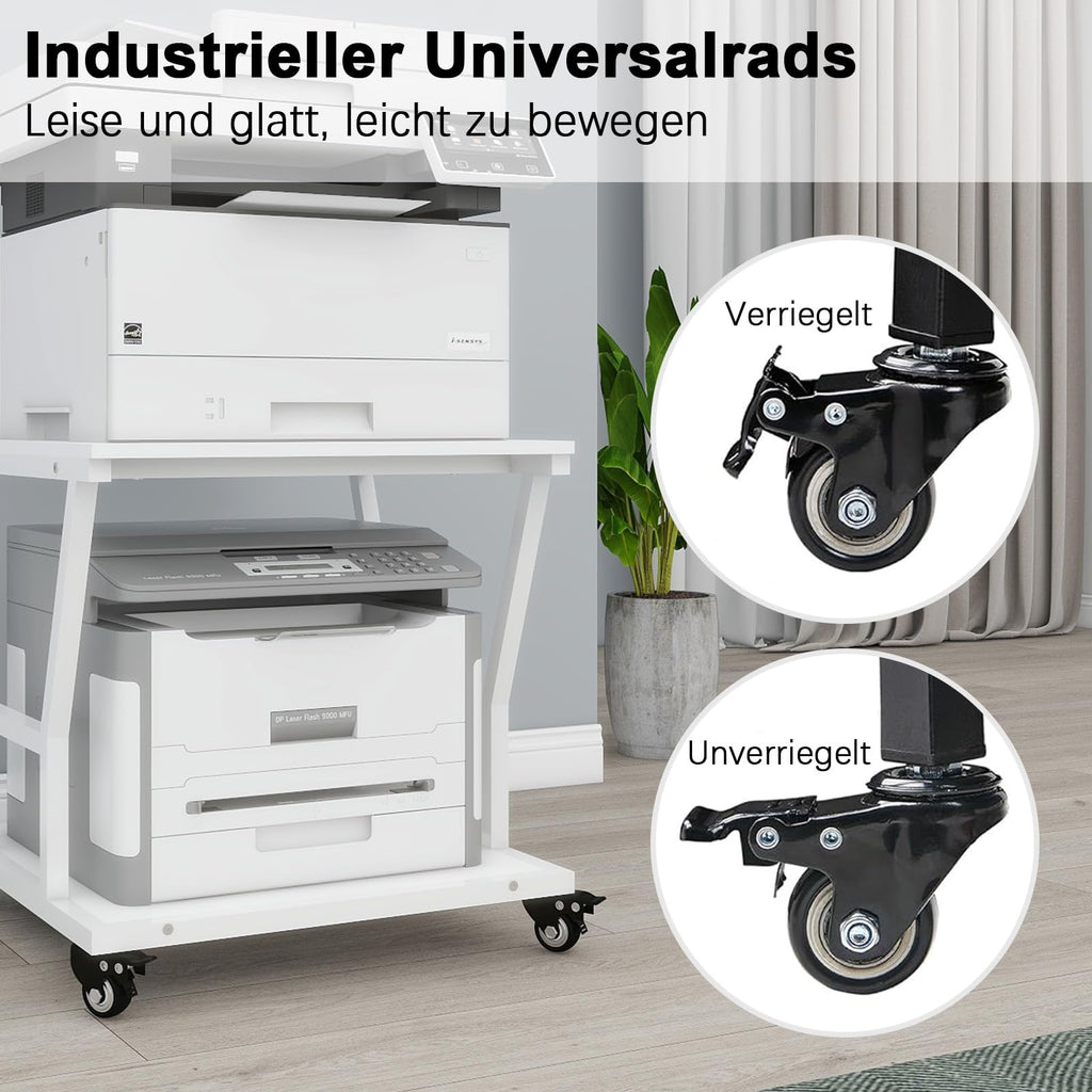 PUNCIA 2-Ebenen Druckerständer Druckertisch mit Rollen 50 x 50 cm