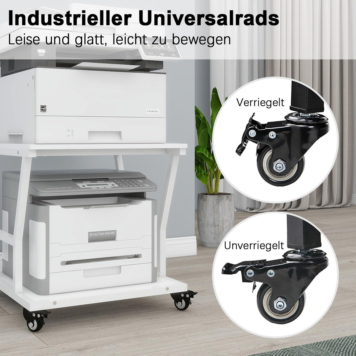 PUNCIA 2-Ebenen Druckerständer Druckertisch mit Rollen 50 x 50 cm