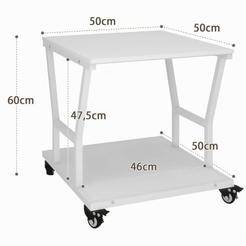 PUNCIA 2-Ebenen Druckerständer Druckertisch mit Rollen 50 x 50 cm