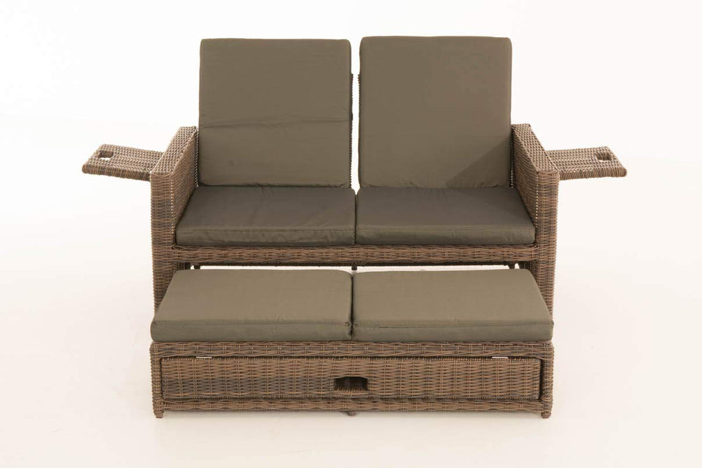 CLP Polyrattan 2er-Loungesofa Ancona 5mm, Rundrattan Garten-Sofa, ausziehbares Fußteil, Verstellbare Rückenlehne | Farbe braun-meliert Polsterfarbe Anthrazit
