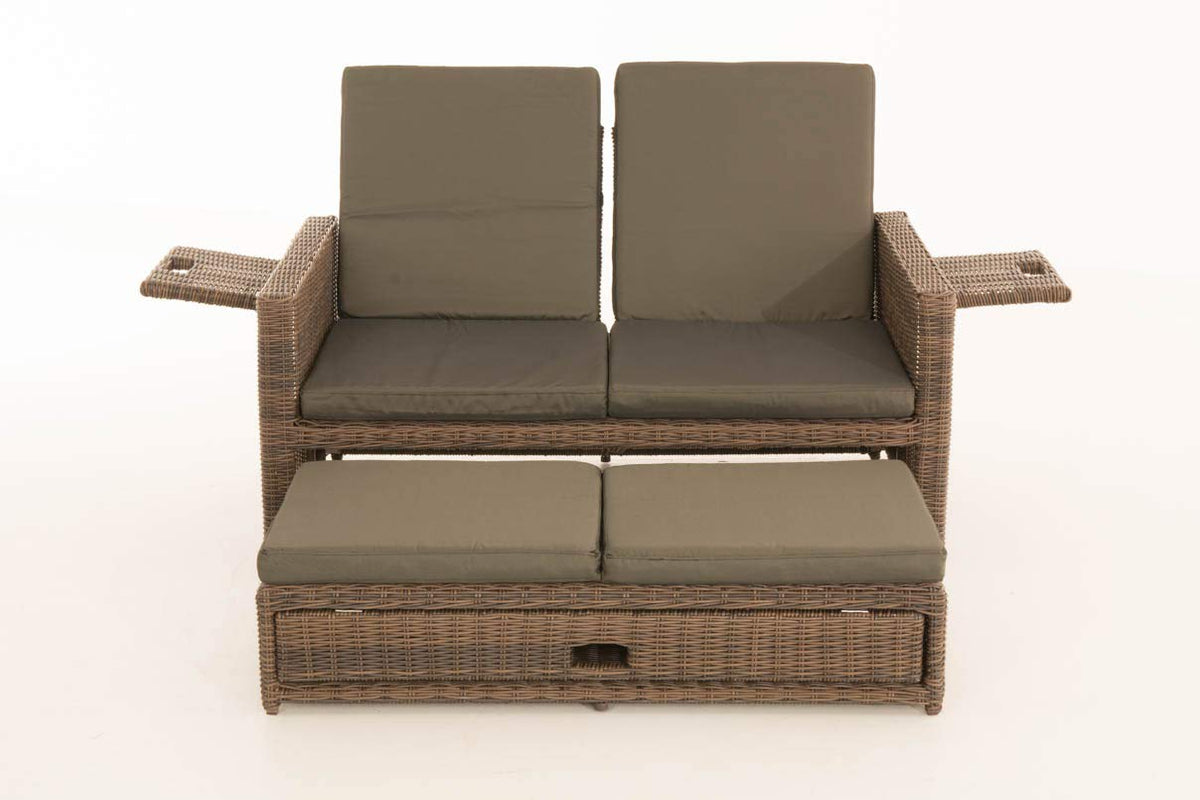 CLP Polyrattan 2er-Loungesofa Ancona 5mm, Rundrattan Garten-Sofa, ausziehbares Fußteil, Verstellbare Rückenlehne | Farbe braun-meliert Polsterfarbe Anthrazit