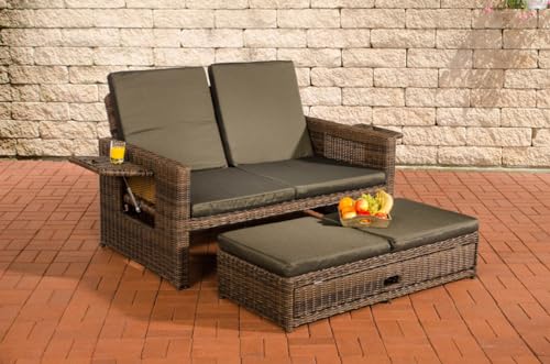 CLP Polyrattan 2er-Loungesofa Ancona 5mm, Rundrattan Garten-Sofa, ausziehbares Fußteil, Verstellbare Rückenlehne | Farbe braun-meliert Polsterfarbe Anthrazit