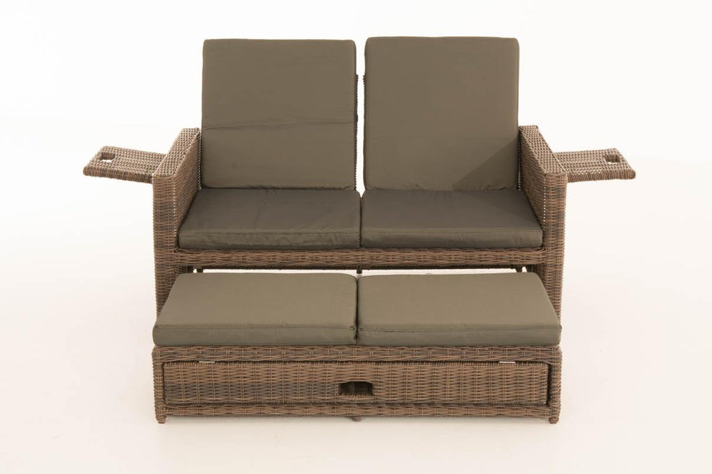 CLP Polyrattan 2er-Loungesofa Ancona 5mm, Rundrattan Garten-Sofa, ausziehbares Fußteil, Verstellbare Rückenlehne | Farbe braun-meliert Polsterfarbe Anthrazit