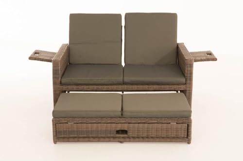 CLP Polyrattan 2er-Loungesofa Ancona 5mm, Rundrattan Garten-Sofa, ausziehbares Fußteil, Verstellbare Rückenlehne | Farbe braun-meliert Polsterfarbe Anthrazit