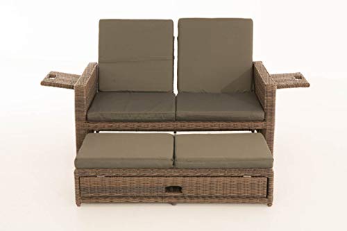 CLP Polyrattan 2er-Loungesofa Ancona 5mm, Rundrattan Garten-Sofa, ausziehbares Fußteil, Verstellbare Rückenlehne | Farbe braun-meliert Polsterfarbe Anthrazit