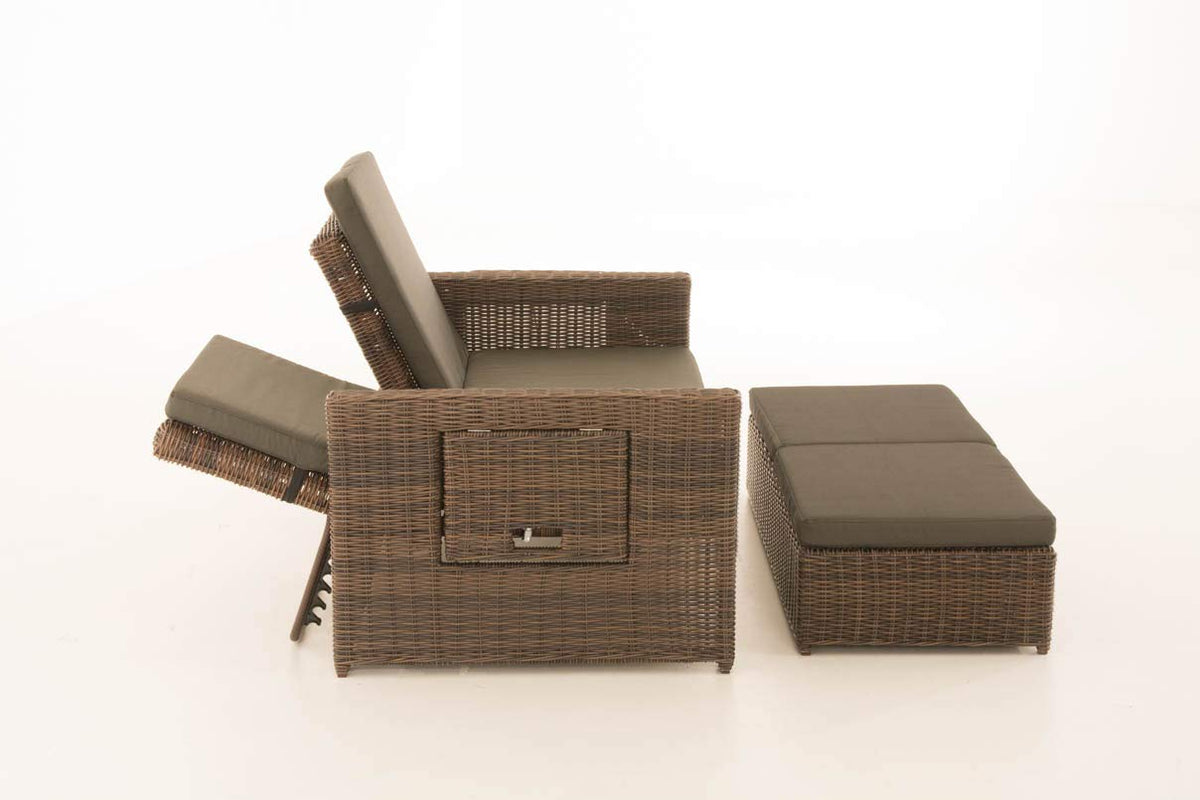 CLP Polyrattan 2er-Loungesofa Ancona 5mm, Rundrattan Garten-Sofa, ausziehbares Fußteil, Verstellbare Rückenlehne | Farbe braun-meliert Polsterfarbe Anthrazit