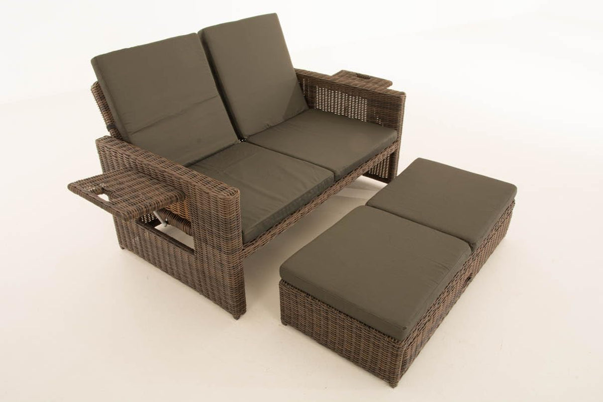CLP Polyrattan 2er-Loungesofa Ancona 5mm, Rundrattan Garten-Sofa, ausziehbares Fußteil, Verstellbare Rückenlehne | Farbe braun-meliert Polsterfarbe Anthrazit