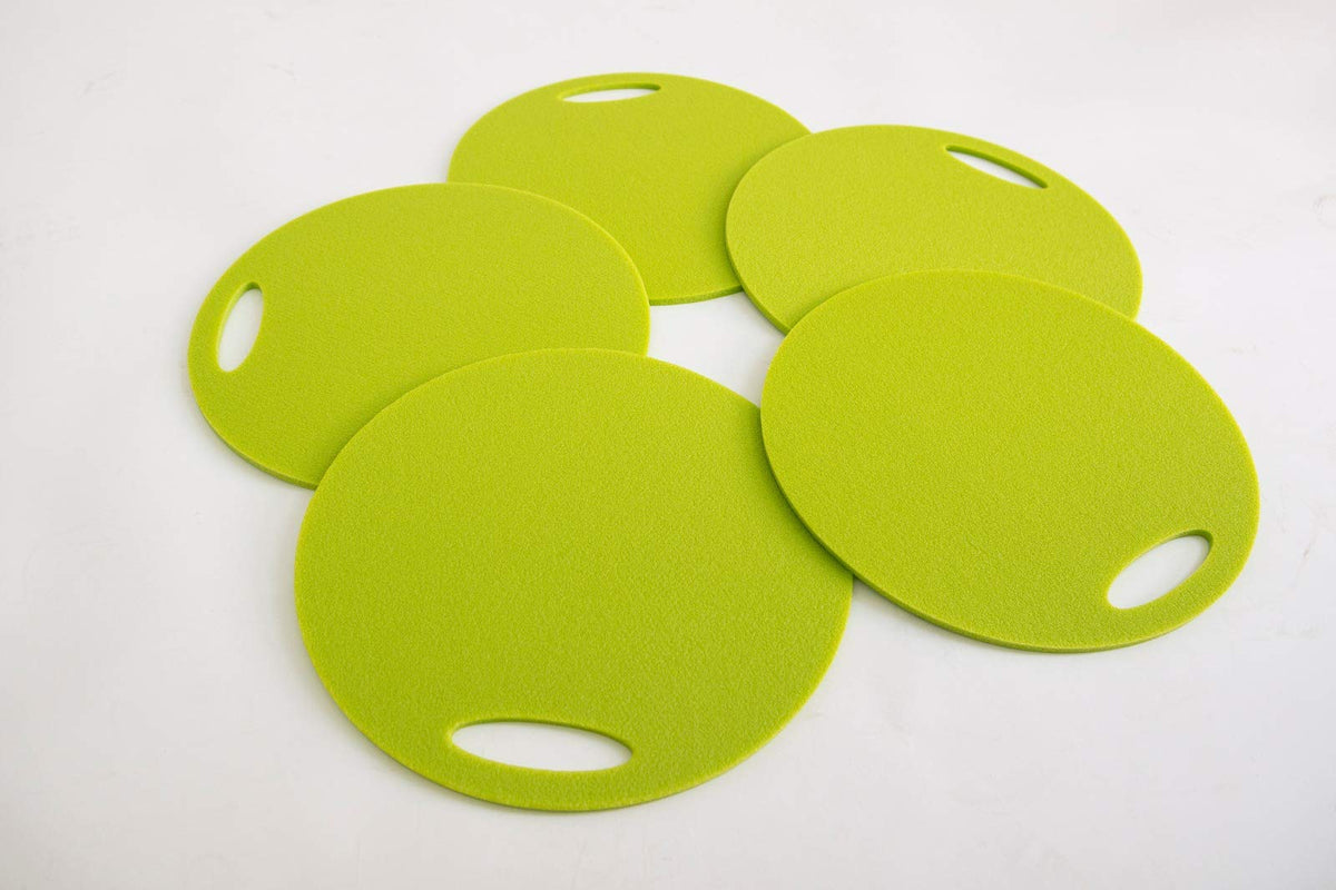 Set 5 x Schaumstoff Sitzkissen HELLGRÜN wasserdicht Sitzunterlage 350mm x 8mm Round Seat mit Griff für Outdoor Camping Konzerte Waldbühnen Kindergärten wasserdicht schmutzabweisend …
