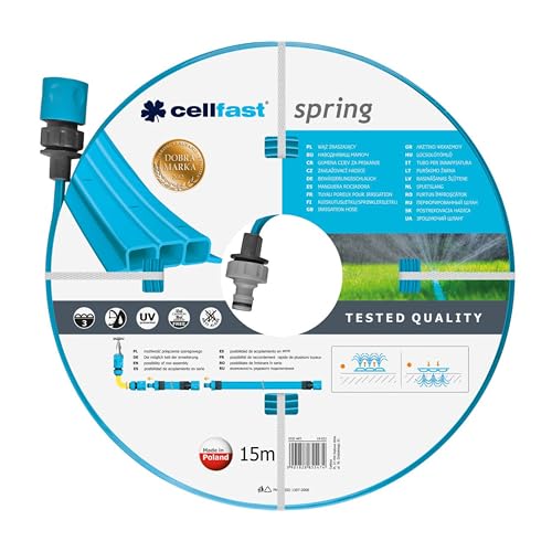 CELLFAST Gartenschlauch Sprüchschlauch Dreikanalbewässerungsschlauch Set Mit Verbindungsstücken Tropfschlauch Garn UV Beständig Perlschlauch Komplett Bewässerungssystem 1 2 Zoll 15 Meter Spring