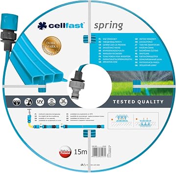 CELLFAST Gartenschlauch Sprüchschlauch Dreikanalbewässerungsschlauch Set Mit Verbindungsstücken Tropfschlauch Garn UV Beständig Perlschlauch Komplett Bewässerungssystem 1 2 Zoll 15 Meter Spring