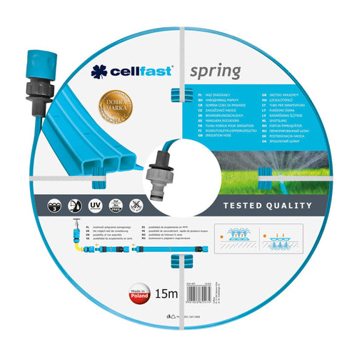 CELLFAST Gartenschlauch Sprüchschlauch Dreikanalbewässerungsschlauch Set Mit Verbindungsstücken Tropfschlauch Garn UV Beständig Perlschlauch Komplett Bewässerungssystem 1 2 Zoll 15 Meter Spring