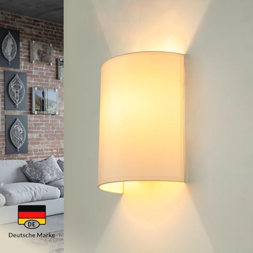 Licht-Erlebnisse Wandleuchte Weiß Creme, Stoff Lampenschirm, Wandlampe E27, H:23 cm, Up Down Leuchte, blendarm, gemütlich, Wohnzimmer, Wandlampe Schlafzimmer