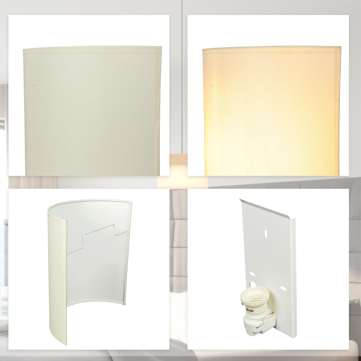 Licht-Erlebnisse Wandleuchte Weiß Creme, Stoff Lampenschirm, Wandlampe E27, H:23 cm, Up Down Leuchte, blendarm, gemütlich, Wohnzimmer, Wandlampe Schlafzimmer