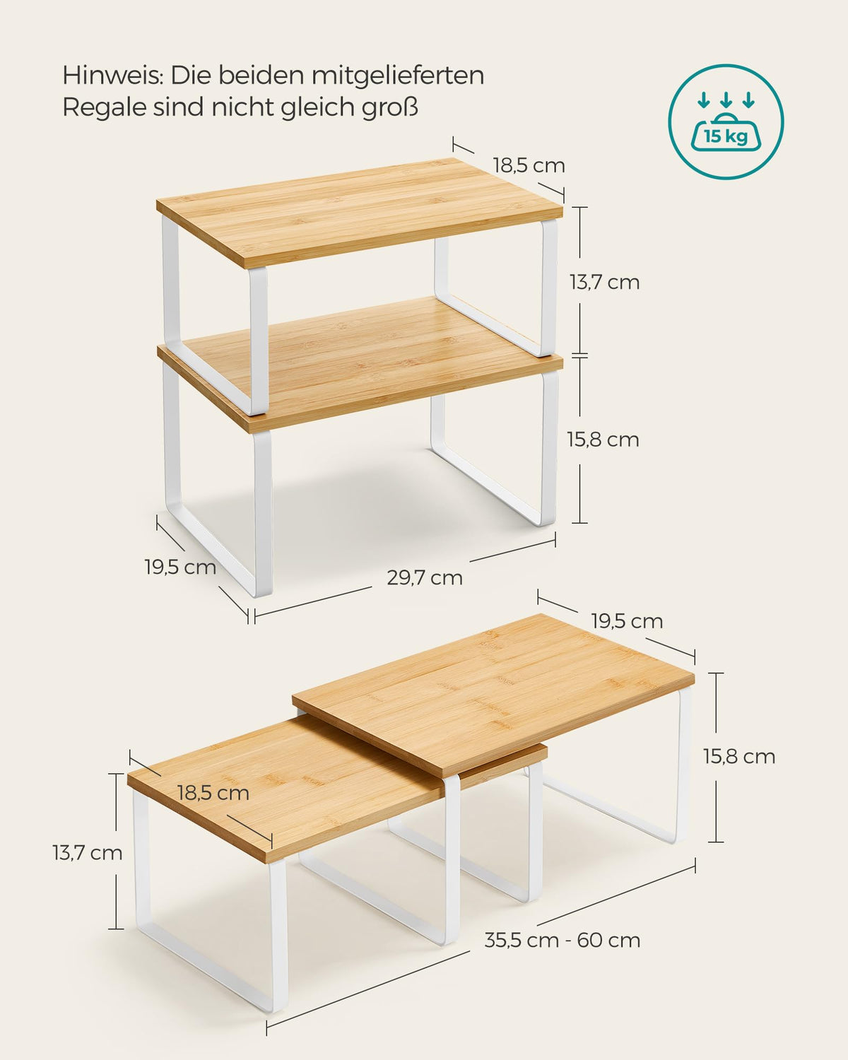 SONGMICS Gewürzregal, 2er Set Küchen-Organizer, erweiterbar, stapelbar