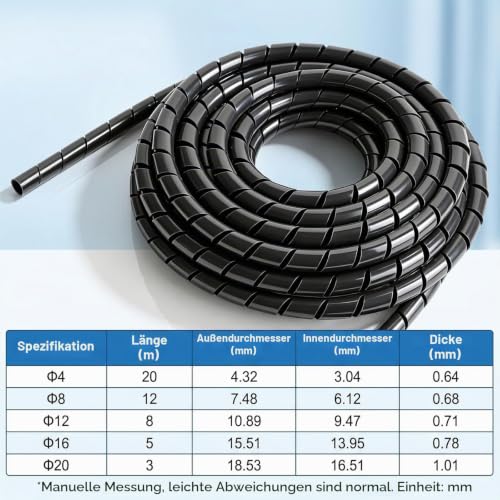 Kabelspirale 8mm x 12m Schwarz
