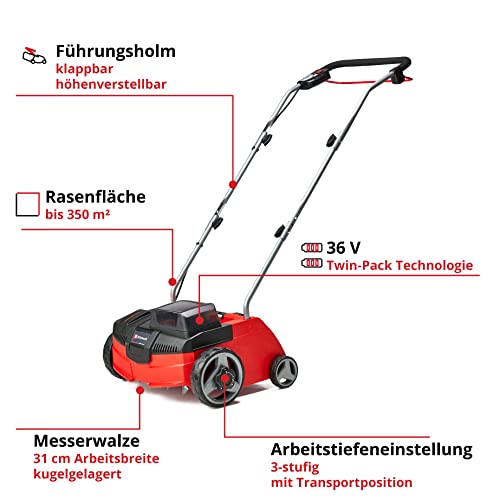 Einhell Akku-Vertikutierer-Lüfter GC-SC 36/31 Li-Solo Power X-Change (Lithium-Ionen, 36 V, 31 cm Arbeitsbreite, 3-in-1-Kombi, kugelgelagerte Messerwalze mit 8 Messern, ohne Akku und Ladegerät)