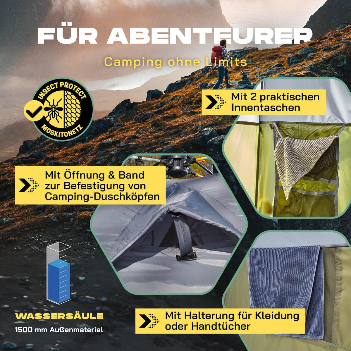 Lumaland Premium Duschzelt | Toilettenzelt für Indoor & Outdoor | Mobiles Umkleidezelt & Lagerzelt | Zelt für Tierfotografie | Ideal zum Campen, Festival & zum Angeln | Wasserdicht & Windfest