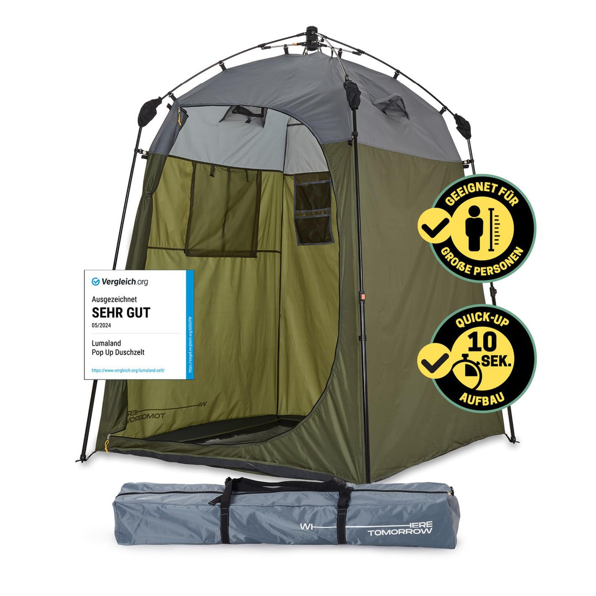 Lumaland Premium Duschzelt | Toilettenzelt für Indoor & Outdoor | Mobiles Umkleidezelt & Lagerzelt | Zelt für Tierfotografie | Ideal zum Campen, Festival & zum Angeln | Wasserdicht & Windfest