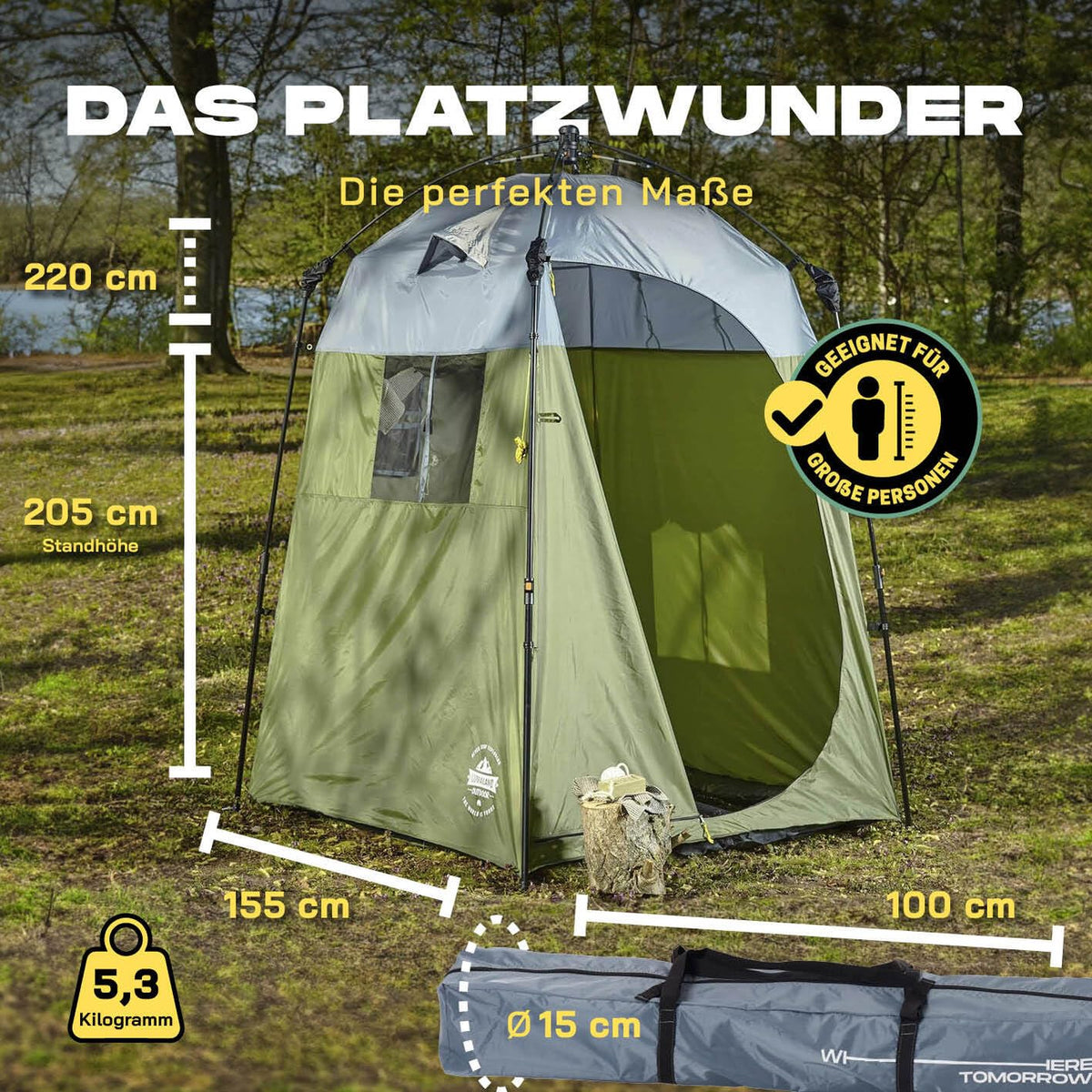 Lumaland Premium Duschzelt | Toilettenzelt für Indoor & Outdoor | Mobiles Umkleidezelt & Lagerzelt | Zelt für Tierfotografie | Ideal zum Campen, Festival & zum Angeln | Wasserdicht & Windfest