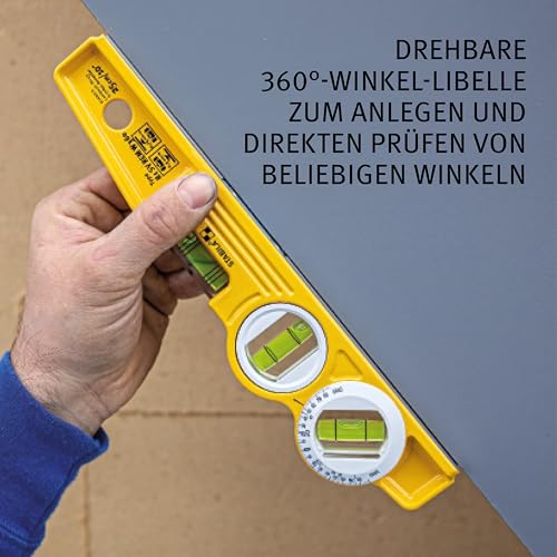 STABILA Magnet-Wasserwaage Type 81 SV REM W360 Torpedo mit Tasche, 25 cm, Alu-Gussprofil, Seltenerd-Magnetsystem, 1 Sechsring-Horizontal-/ 1 Vertikal-/ 1 Winkel-Libelle, Made in Germany