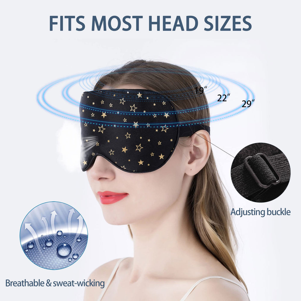 townssilk 100% Seiden-Schlafmaske mit verstellbaren Bändern, bequeme und super weiche Augenmaske ultimative Schlafhilfe, Augenbinde goldener Stern