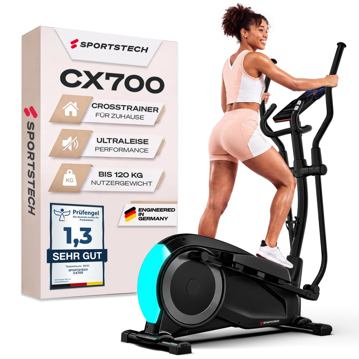 Sportstech, Crosstrainer für Zuhause + 24 kg Schwungmasse, stabil CX700