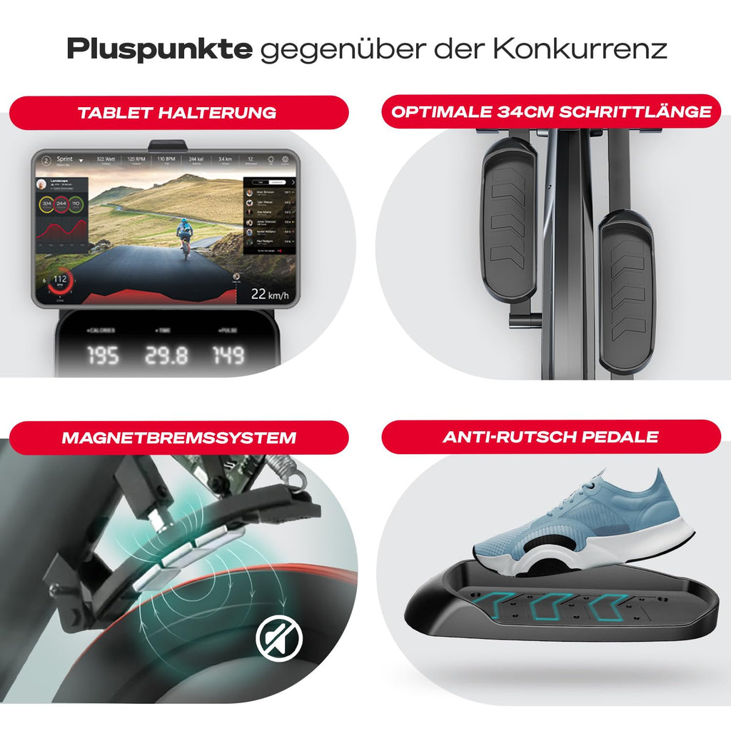Sportstech, Crosstrainer für Zuhause + 24 kg Schwungmasse, stabil CX700