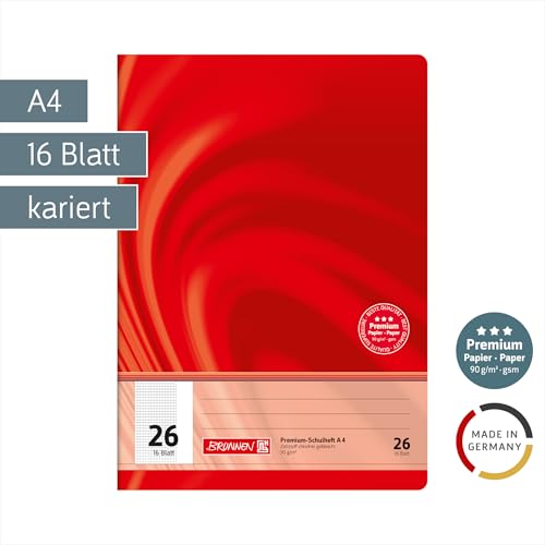 BRUNNEN 104472602 Premium-Schulheft DIN A4, 16 Blatt, einfaches Heft