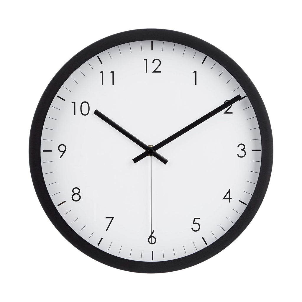 Amazon Basics Klassische 30 cm Leicht Ablesbare Lautlose Batteriebetriebene Runde Wanduhr, Schwarz