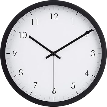 Amazon Basics Klassische 30 cm Leicht Ablesbare Lautlose Batteriebetriebene Runde Wanduhr, Schwarz