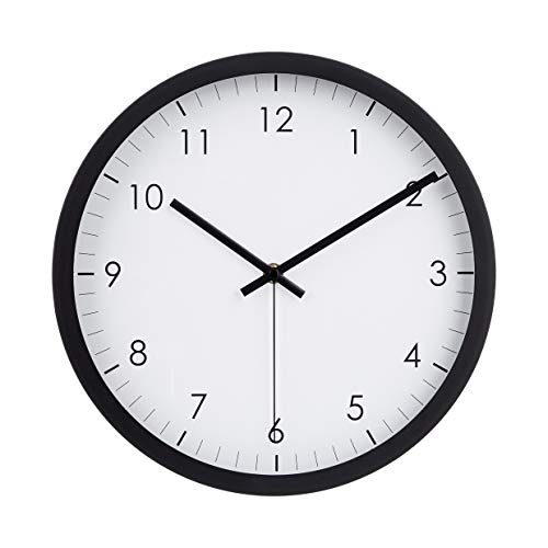 Amazon Basics Klassische 30 cm Leicht Ablesbare Lautlose Batteriebetriebene Runde Wanduhr, Schwarz