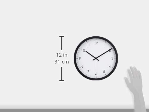 Amazon Basics Klassische 30 cm Leicht Ablesbare Lautlose Batteriebetriebene Runde Wanduhr, Schwarz