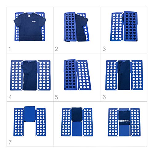 Relaxdays Faltbrett 2. Generation, Wäschefalter XXL, T-Shirt Falthilfe, Wäschefaltbrett für Erwachsene, 60x70cm, blau