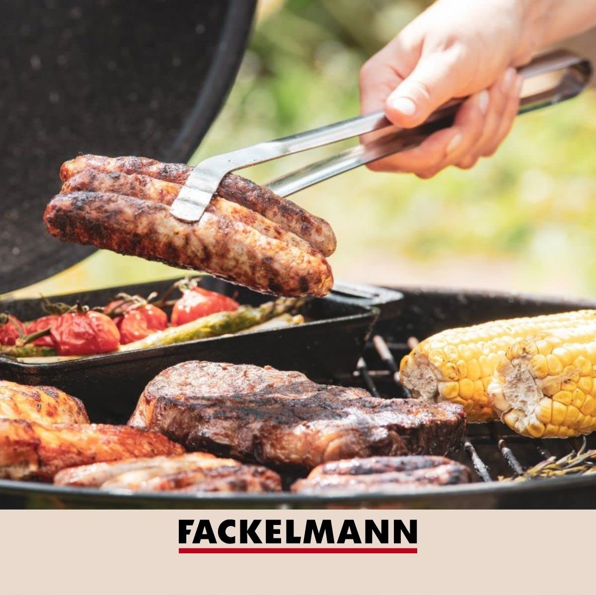 Fackelmann Grillzange aus Edelstahl – Gebogene Küchenzange für den Elektro-, Kohle- oder Gasgrill – BBQ Zange aus Metall, spülmaschinenfest, Silber