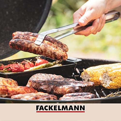 Fackelmann Grillzange aus Edelstahl – Gebogene Küchenzange für den Elektro-, Kohle- oder Gasgrill – BBQ Zange aus Metall, spülmaschinenfest, Silber