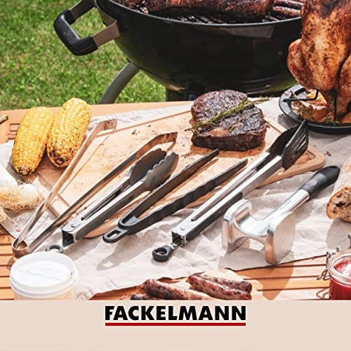 Fackelmann Grillzange aus Edelstahl – Gebogene Küchenzange für den Elektro-, Kohle- oder Gasgrill – BBQ Zange aus Metall, spülmaschinenfest, Silber