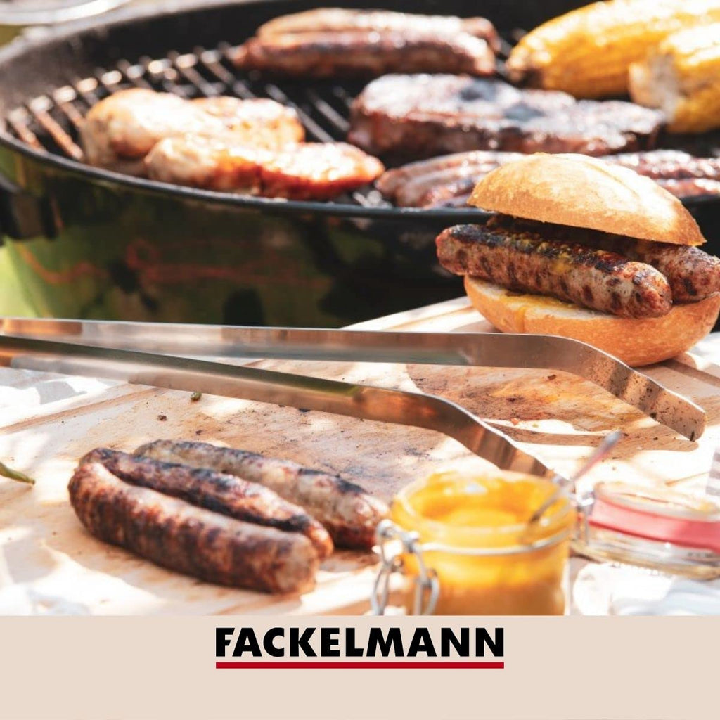 Fackelmann Grillzange aus Edelstahl – Gebogene Küchenzange für den Elektro-, Kohle- oder Gasgrill – BBQ Zange aus Metall, spülmaschinenfest, Silber