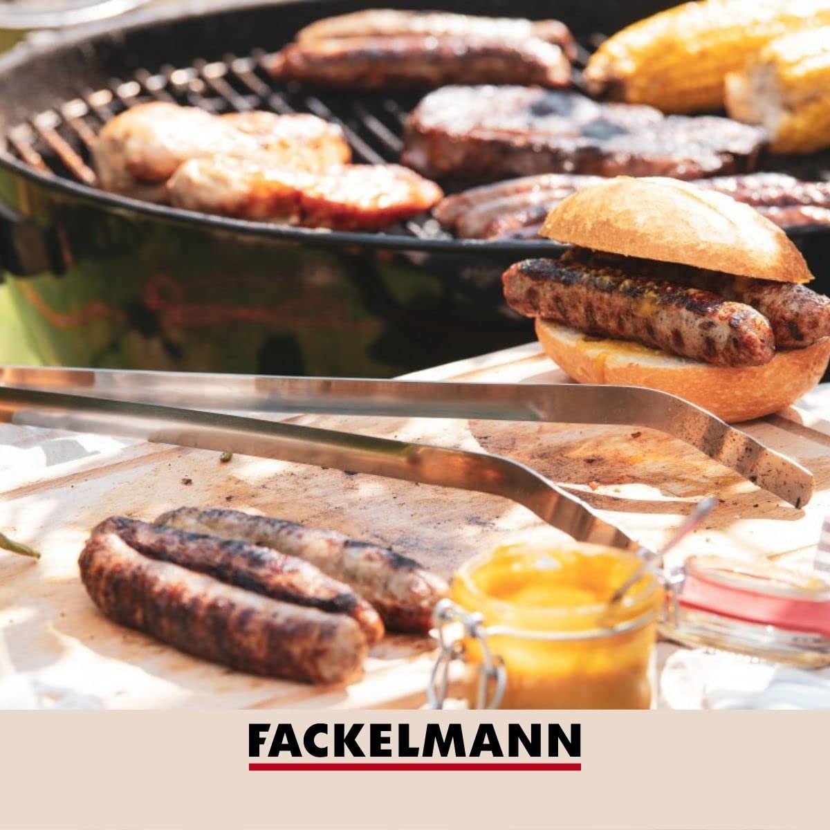 Fackelmann Grillzange aus Edelstahl – Gebogene Küchenzange für den Elektro-, Kohle- oder Gasgrill – BBQ Zange aus Metall, spülmaschinenfest, Silber
