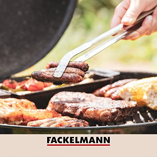 Fackelmann Grillzange aus Edelstahl – Gebogene Küchenzange für den Elektro-, Kohle- oder Gasgrill – BBQ Zange aus Metall, spülmaschinenfest, Silber