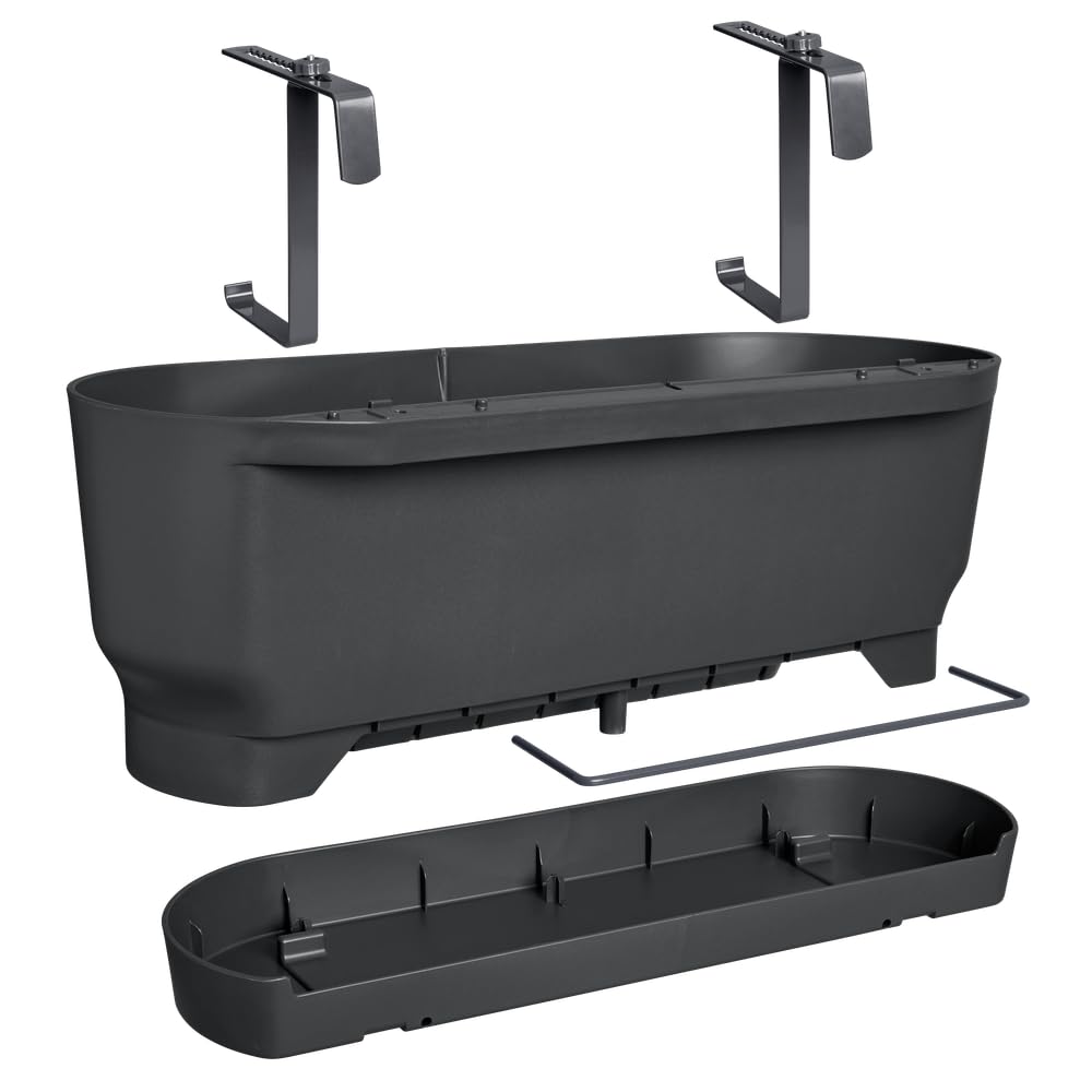 elho Greenville Easy Balcony 52 Blumentopf Balkon - Übertopf für Balkon - 100% recyceltes Plastik - Ø 52.0 x H 19.4 cm - Living Schwarz