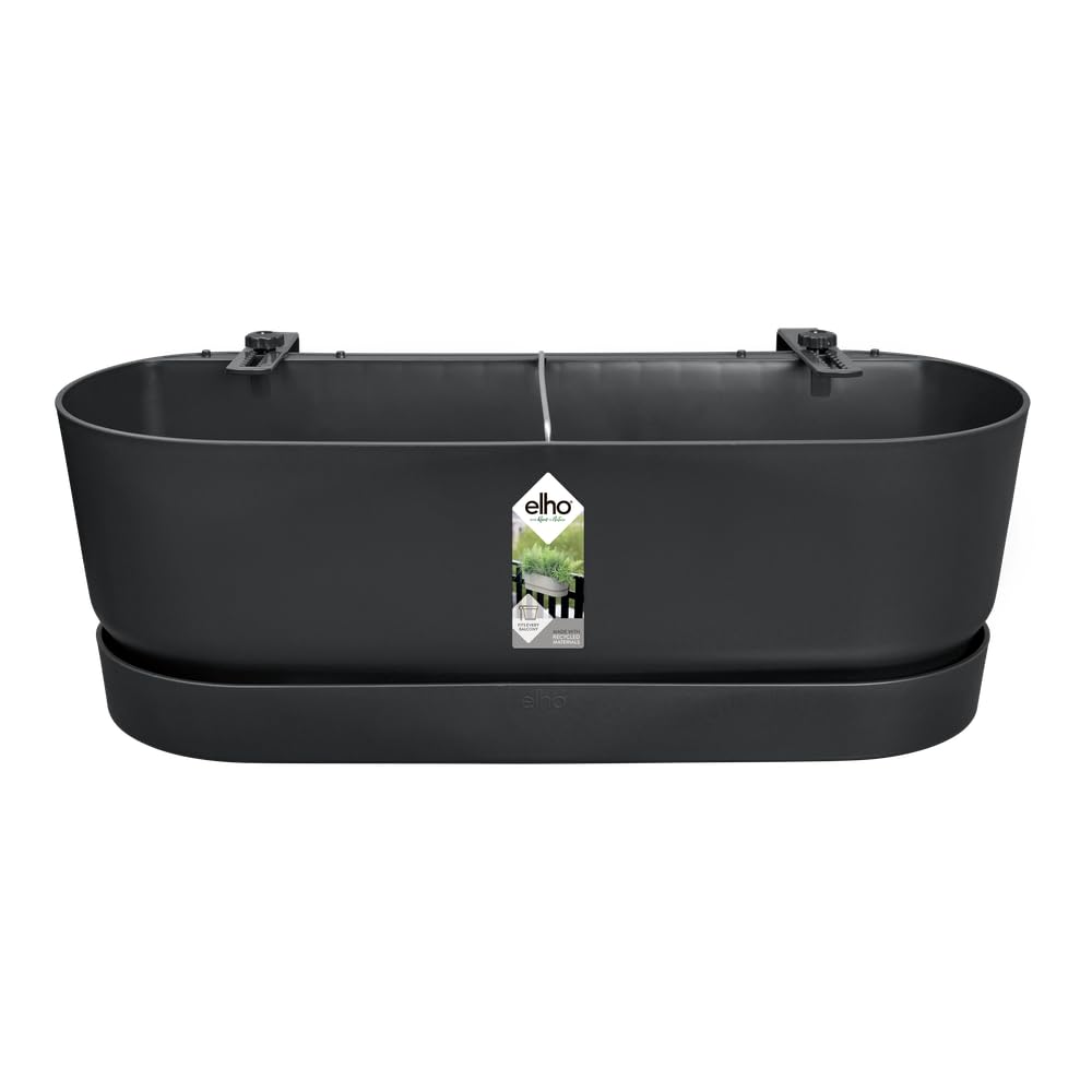 elho Greenville Easy Balcony 52 Blumentopf Balkon - Übertopf für Balkon - 100% recyceltes Plastik - Ø 52.0 x H 19.4 cm - Living Schwarz