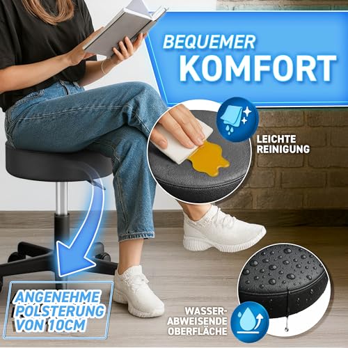 TRESKO® Rollhocker höhenverstellbar 10 cm Dicke Polsterung bis 150 kg