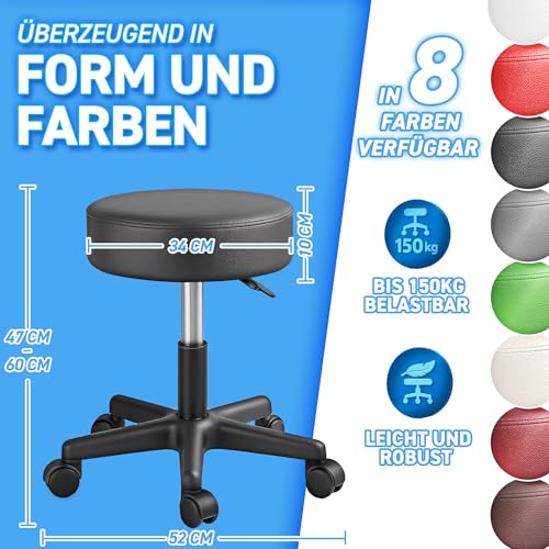 TRESKO® Rollhocker höhenverstellbar 10 cm Dicke Polsterung bis 150 kg