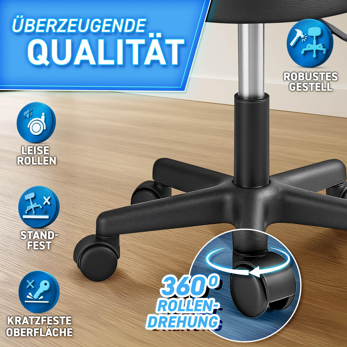 TRESKO® Rollhocker höhenverstellbar 10 cm Dicke Polsterung bis 150 kg