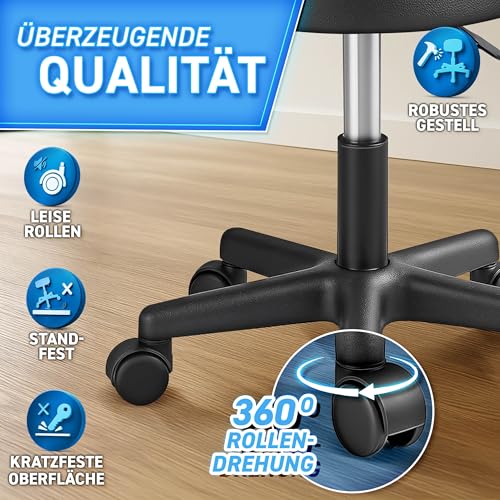 TRESKO® Rollhocker höhenverstellbar 10 cm Dicke Polsterung bis 150 kg
