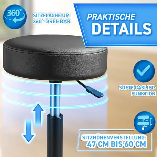 TRESKO® Rollhocker höhenverstellbar 10 cm Dicke Polsterung bis 150 kg