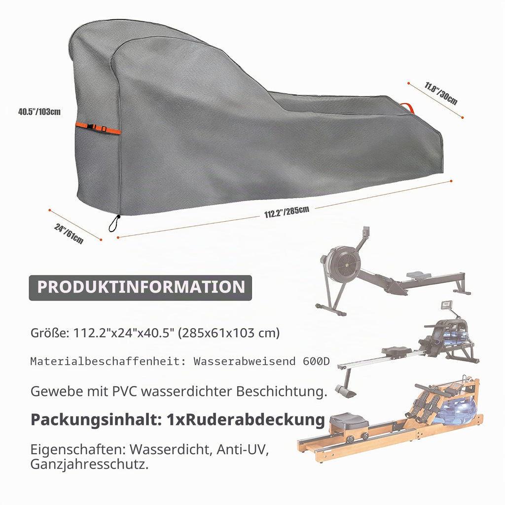 Rudergerät Abdeckung 285x61x103 - wasserdicht und witterungsbeständig - extra Dickes Material - 600D Oxford Stoff Abdeckhaube - für Innen- und Außenbereich für Alle rudergerät