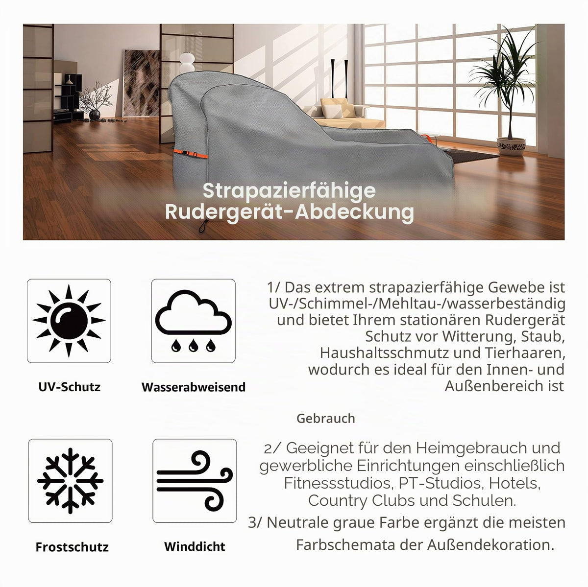 Rudergerät Abdeckung 285x61x103 - wasserdicht und witterungsbeständig - extra Dickes Material - 600D Oxford Stoff Abdeckhaube - für Innen- und Außenbereich für Alle rudergerät