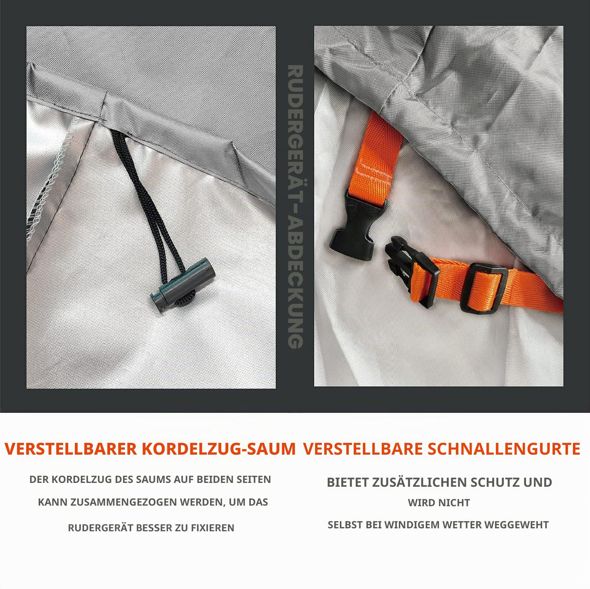 Rudergerät Abdeckung 285x61x103 - wasserdicht und witterungsbeständig - extra Dickes Material - 600D Oxford Stoff Abdeckhaube - für Innen- und Außenbereich für Alle rudergerät