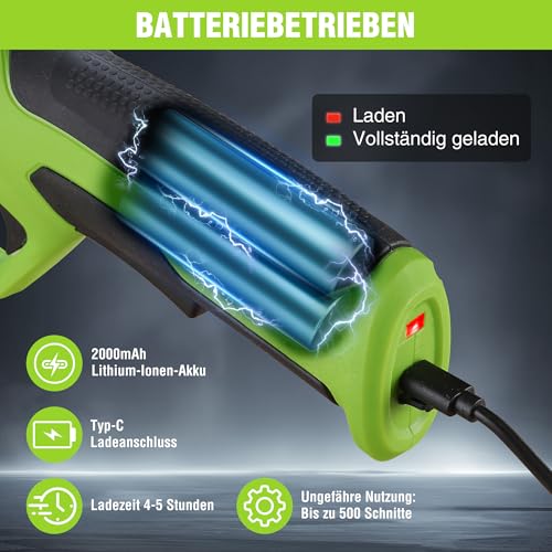 WORKPRO 7,2V Akku-Gartenschere – Professionelle elektrische Baumschere mit 19 mm Schnittdurchmesser und 2-Ah-Akku für Garten, Äste und Obstbäume